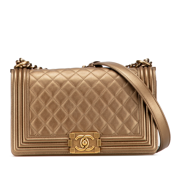 Pre-Loved Chanel Old Medium Quilted Metallic Lambskin Boy Flap - Picture 1 of 10